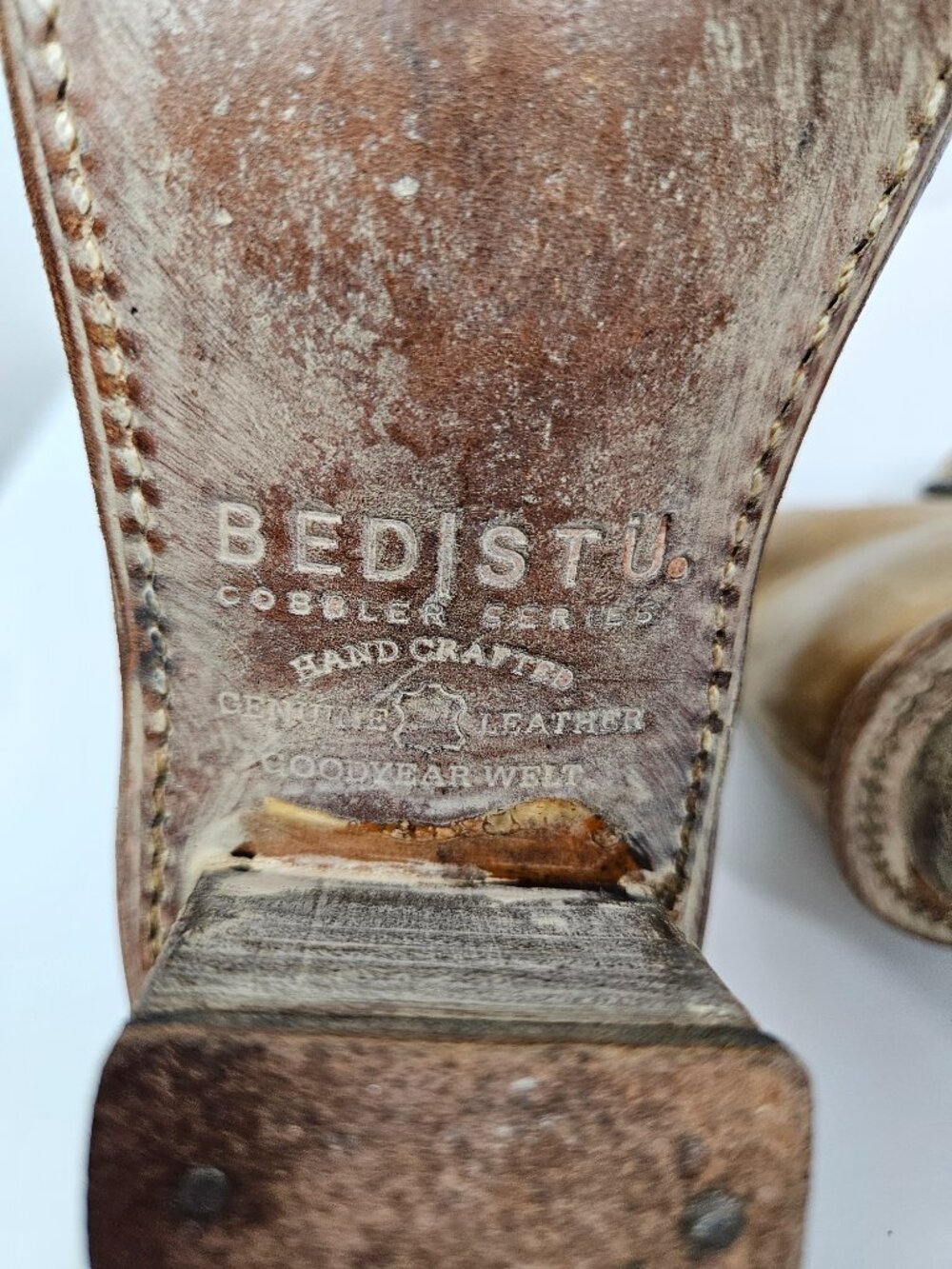BED | STU Sonic Cobbler Series Distressed Tan Leather Ankle Boot 6 - Picture 12 of 13